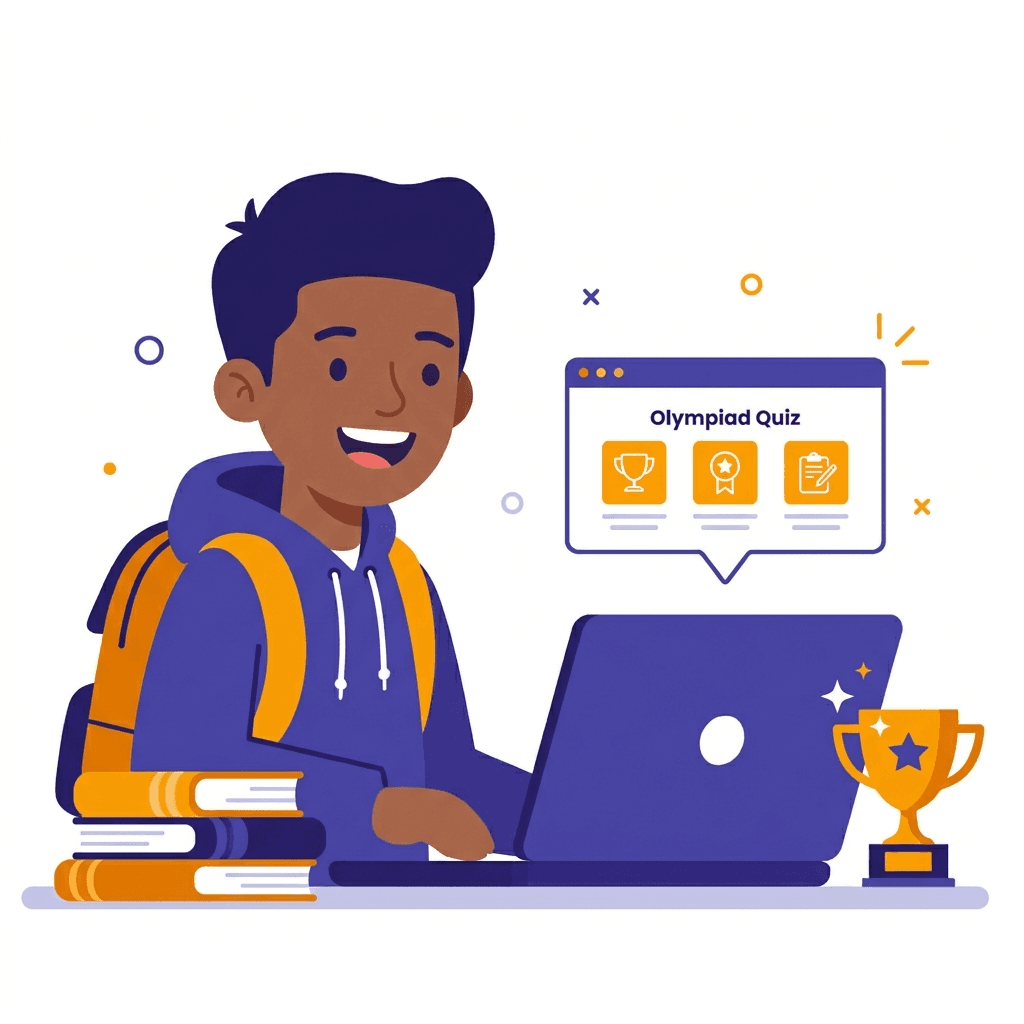 Student happily practicing an Olympiad quiz
