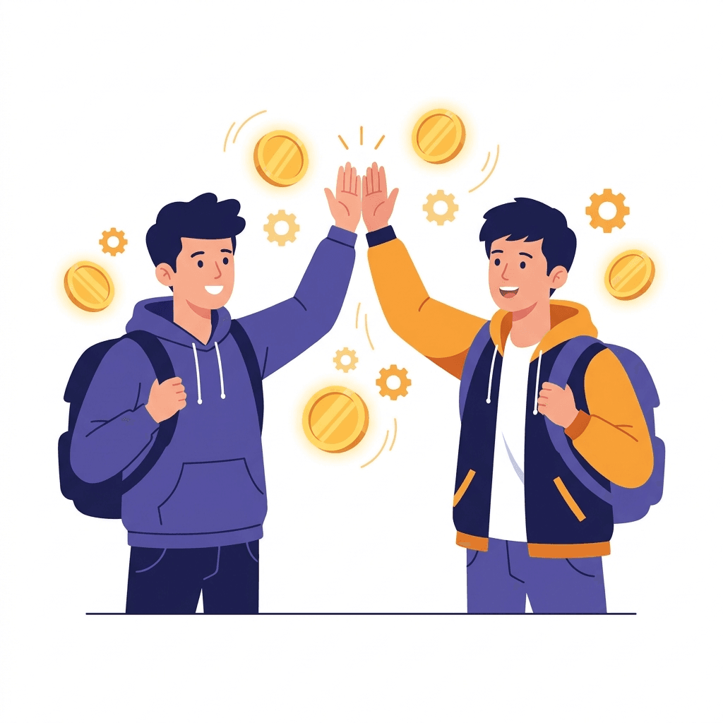 Two students celebrating